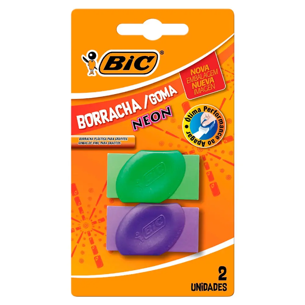 BORRACHA GOMA NEON BIC C/2 UN