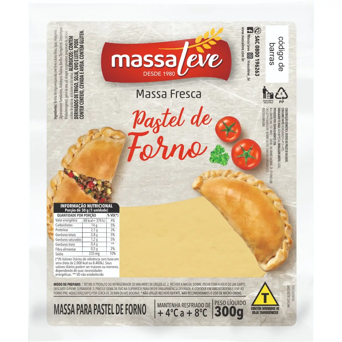MASSA PASTEL DE FORNO MASSA LEVE 300G