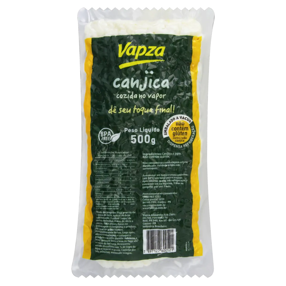CANJICA COZIDA NO VAPOR VAPZA 500GR